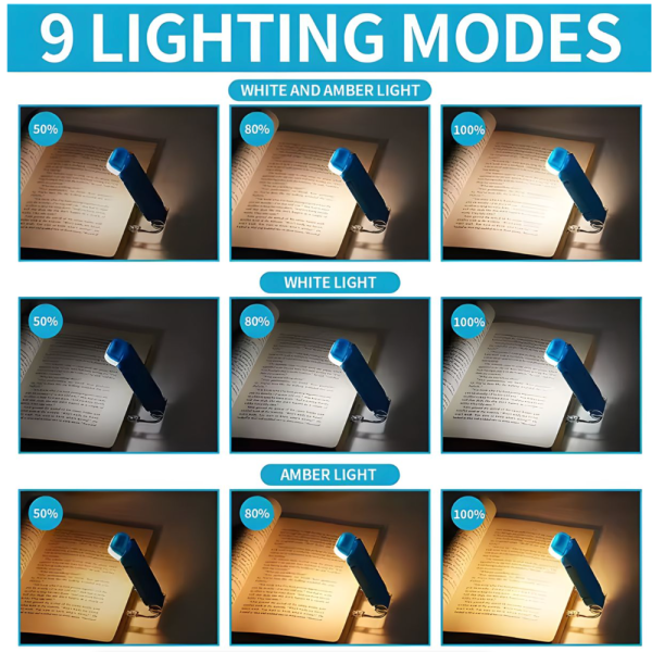 Book Light USB Rechargeable Portable Clip-on LED Reading Light